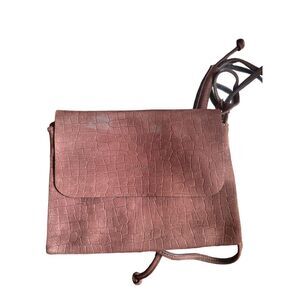 CHARLES ET CHARLUS Croc Print Nubuck Leather Flap‎ Handbag